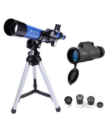 MaxUSee Kids Telescope 400x40mm with Finder Scope for Kids & Beginners + Portable 10X42 HD Monocular with BAK4 Prism FMC Lens for Moon Viewing Bird Watching Wildlife Scenery