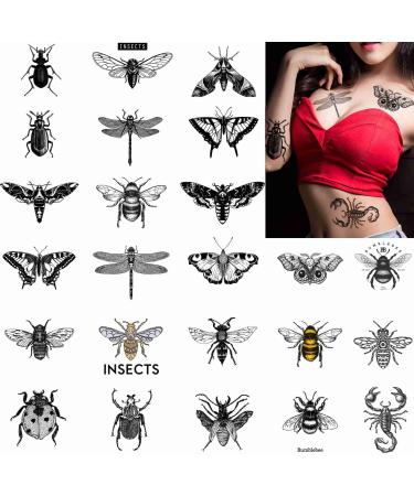 Dopetattoo 24 sheets Temporary Tattoos Insects Beetles Fake Tattoos for Women Girls Adults 3.7x3.7 11