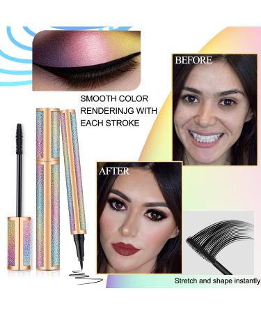 4D Silk Fiber Lash Mascara & Eyeliner Set - Black Waterproof Liquid Eyeliner & Mascara for Sky High Volume and Lengthening - No Clumping Formula - Buy Online on SooperMarket.com
