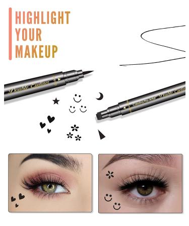 Enfuntins Eyeliner Stamp Set - 6 Pcs Double-Ended Liquid Eye Liner Pen, Waterproof & Smudge-Proof, Long-Lasting Tattoo Eye Makeup with Winged, Smiley, Star, Moon, Heart, and Flower Designs - Buy Online on SooperMarket.com