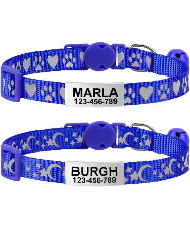 Tagme 2er-Pack Cat neck band with name and address shield reflective cat neck band with safety clasp and bell for puppy and cat navy blue 18-28 cm navy blue