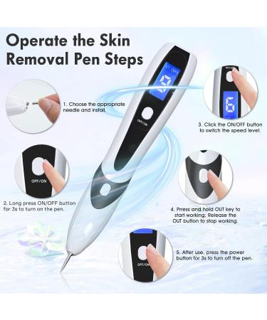 Aceshop Skin Tags Removal Pen Professional Mole Remover Pen Kit with 9 Strength Levels & Replaceable Needles USB Rechargeable Mole Remover Pen Kit Plasma Pen for Wart Freckle Nevus (White) - Buy Online on SooperMarket.com