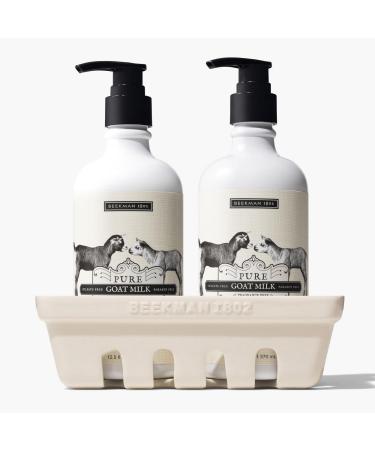 Beekman 1802 Hand Wash & Lotion Ceramic Caddy Set - 12.5 oz Each - Deeply Cleanses & Hydrates Dry Hands - With Goat Milk - Good for Sensitive Skin - Cruelty Free Unscented