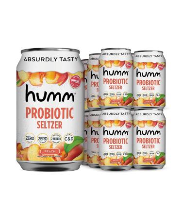 Humm Sparking Probiotic Peach Seltzer - Zero Sugar, Zero Calorie, 2 Billion Probiotics - Vitamin C,D, and B12 - 12 fl oz (12 Pack) Peach 12 Fl Oz (Pack of 12)