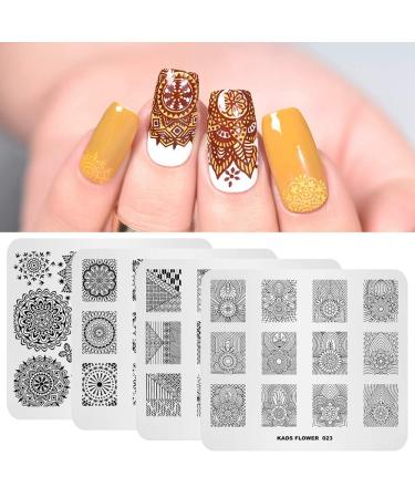 4pcs Nail Art Stamping Plates Image Template with Geometric Texture Wreath Pattern for DIY Print Nail Design Transfer Tools 17