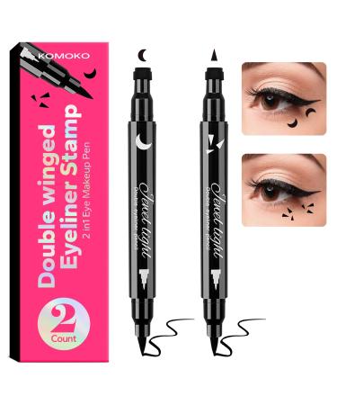 Komoko Eyeliner Stamp Winged Eyeliner Stamp (2 Count) Smudgeproof & Waterproof Liquid Eyeliner Pen for All Eye Shapes Stamp Eyeliner Liquid Liner for Cat Eye Eye Liner Stamps Wingliner (Wing&Moon)