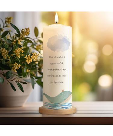 Personalized Gravure Printed Baptism Candle | Ark Rainbow Design | High-Quality Christening Gift for Boys & Girls | 250/80 mm Blue - Buy Online on SooperMarket.com