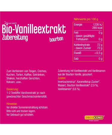 Decocino Organic Vanilla Extract 20ml - Alcohol-Free Vegan Bourbon Vanilla for Cakes Tarts & Drinks - Buy Online on SooperMarket.com