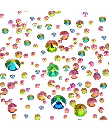 Quesuc 1728 Pieces Flatback Round Rhinestones Glass Gems with 6 Mixed Sizes (1.6-3 mm) for Nail Art Phone Decorations and DIY Crafts (Aurora Boreale Color)