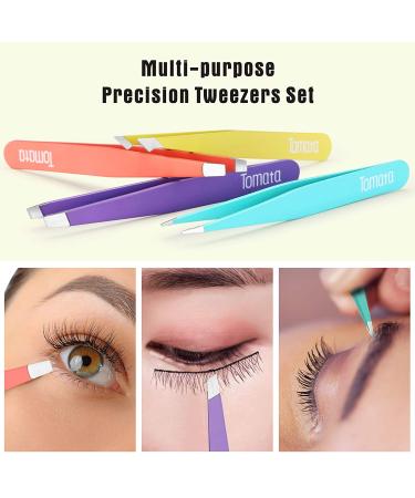 4-Piece Precision Eyebrow Tweezers Set - Slant & Pointed Tips for Hair Removal, Splinters & More - Buy Online on SooperMarket.com