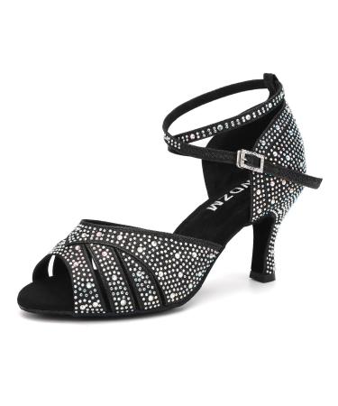 SWDZM Dance shoes women Latin glitter professional salsa tango bachata party wedding ballroom dance shoes model L549 40 EU L549 black heel 7 5cm suede sole