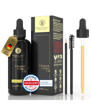 Organic Castor Oil 100ml 100% Pure Castor Oil Natural & Cold Pressed Castor Oil for Skin Eyelashes Eyebrows Hair Beard & Fingernails Castor Oil organic cold pressed Vegan