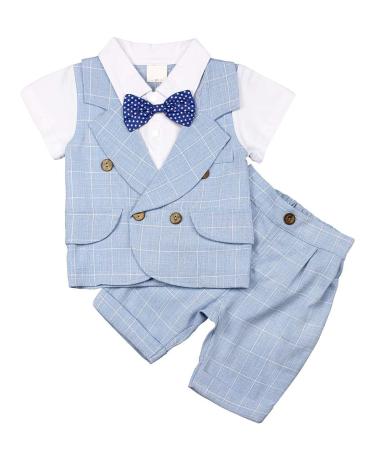 AmzBarley Baby Boys Gentlemans Outfit Suit Kids Long/Short Sleeve Dress Shirt Pants Vest Bowtie Tuxedo Rompers Childs Birthday Evening Holiday Party Blue 105 3-4 Years