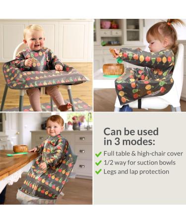 Bibetta Wipeezee Premium Baby Weaning Bibs with Sleeves | Waterproof Coverall Bib for Baby Toddler | Eco-Friendly & Durable | Grey Happy Fruits Design - Buy Online on SooperMarket.com