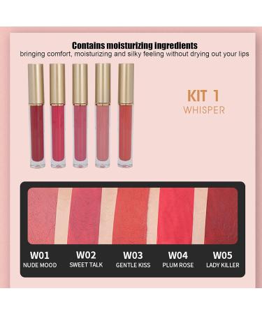 5pcs Liquid Lipstick Set - Long Lasting Waterproof Lip Gloss Matte Makeup (#01 WHISPER) - International Shipping Available - Buy Online on SooperMarket.com
