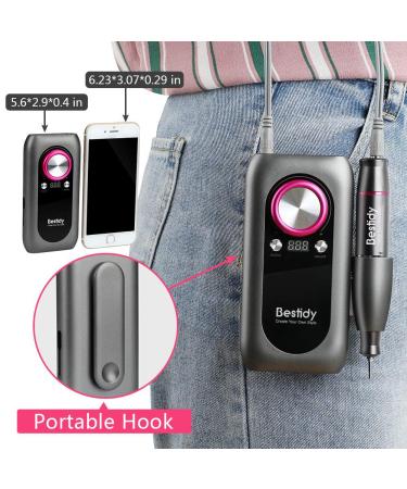 Bestidy Nail Drill Machine 30000rpm Professional Rechargeable Kit with Phone Power Bank - Gray - Buy Online on SooperMarket.com