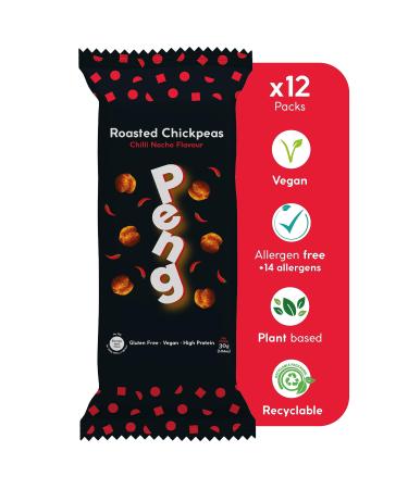 Peng Roasted Chickpeas Snack (12 x 30g) - Healthy High Protein Plant-Based Double Roasted Chickpeas Snack (Chilli Nacho)
