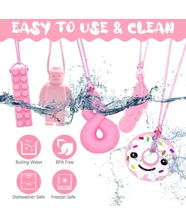 Sensory Chew Necklace Set - 5 Pink Teether Chew Toys for Autistic Children | Anxiety & Biting Relief | Food Grade Silicone Teether for Teething & Oral Motor Needs - Buy Online on SooperMarket.com