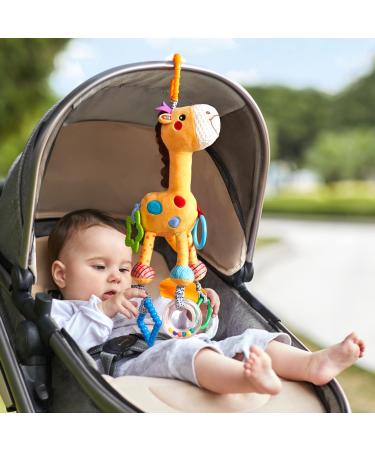 Tumama giraffe hanging racial toy baby stroller toys with wind chips autos seat plush plush animal activity toy gift for newborn 0.3.9.12.36 months giraffe hanging rattle