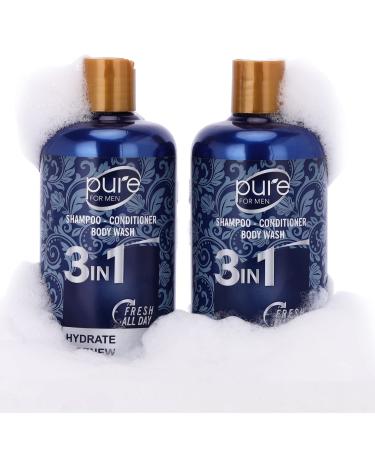 Men's 3-in-1 Body Wash Shampoo Conditioner Combo - Shower Gel for Body, Hair & Face - Paraben & Sulfate Free - 2 Pack - Buy Online on SooperMarket.com