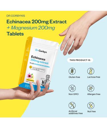 Dr Corbyn Echinacea 200mg + Magnesium 200mg Tablets - High Strength Supplement | Vegan & UK Made - 60 Count - Buy Online on SooperMarket.com