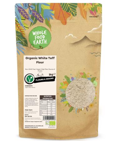 Wholefood Earth Organic White Teff Flour 3 kg | Raw | GMO Free | Vegan | High Fibre | Source of Protein | Certified Organic 3kg