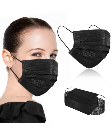 100PCS Black Disposable Face Mask Black Face Masks 3 Ply Protection Black Masks for Adults Adult-100PCS 100