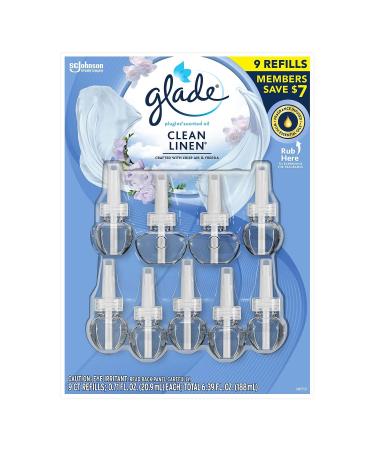Glade PlugIns Scented Oil Refill Essential Oil Infused Wall Plug in 6.39 fl. oz 9 ct. (Clean LIne)