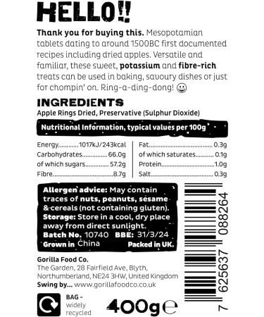 Gorilla Food Co. Apple Rings Dried - 400g - Buy Online on SooperMarket.com