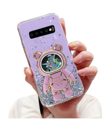 Tivenfezk Nadoli for Samsung Galaxy S10 Treibsand B r astronaut Hidden Stand Shell caricature glitter astronaut stand Soft silicone bling cell phone case transparent protective cover Samsung Galaxy S10 purple