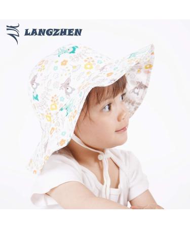LANGZHEN Beach Sun Protection Hat for Baby Girls | Adjustable Toddler Kids Hat | Wide Brim Summer Play Hat with Chin Strap | Sika Deer Design | Ages 4-8 - Buy Online on SooperMarket.com