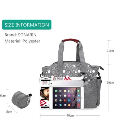 SONARIN Multi-Function Waterproof Baby Changing Bag - Grey | Large Capacity Travel Diaper Bag with Pacifier Holder - Buy Online on SooperMarket.com