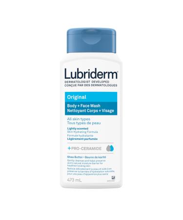 Lubriderm Original Body + Face Wash Hydrating Body Wash + Moisturizing Facial Cleanser with Pro-Ceramide & Shea Butter to Gently Cleanse Light Fragrance & Hypoallergenic 473mL