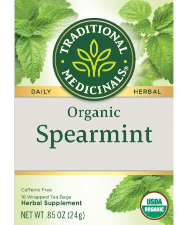 Organic Spearmint Herbal Tea - Naturally Caffeine Free | 16 Wrapped Bags - Traditional Medicinals - Buy Online on SooperMarket.com