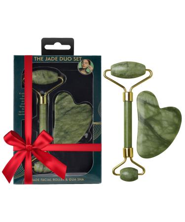 Jade Face Roller - Jade Roller for Face and Gua Sha Massage Tool - Gua Sha and Jade Roller - Guasha Tool for Face - Skin Care Gift Set