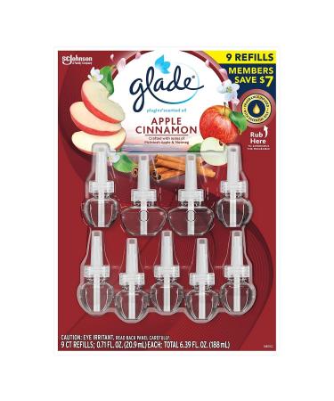 Glade PlugIns Scented Oil Refill, Essential Oil Infused Wall Plug in, 6.39 fl. oz, 9 ct. (Apple Cinnamon) Apple Cinnamon 0.71 Fl Oz (Pack of 9)