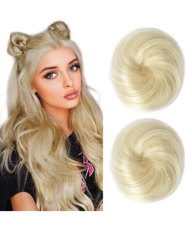 REECHO 2 PCS Mini Claw Clip in Messy & Cat Ears Hair Bun Extensions Wig Accessory Updo Hairpieces for Women Girls (Pack of 2-3" Straight Natural Blonde) Pack of 2 - 3" Straight Natural Blonde