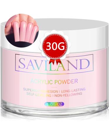 Saviland Pink Acrylic Powder - 30g Professional Colored Acrylic Nail Powder for Acrylic Nails Extension, 3D Nail Art Acrylic Polymer Powder, No Need Nail Lamp A-Pink