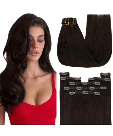 Youngsee clip in Extensions real hair brown remy clip in extensions dark brown 30 cm real hair extensions clip brown smooth hair extensions clip in short clip for women 80g #2 30 cm (7PCs) 1-clip-2- #2