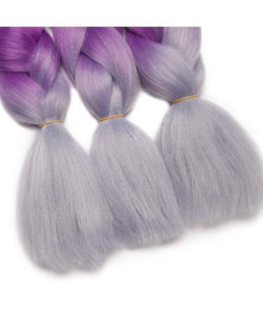 Tess Braids Extensions 60 cm | Jumbo KanCalon Ombre Hair Braids - Black/Purple/Gray - 100g Bundle for Box Braids - Buy Online on SooperMarket.com