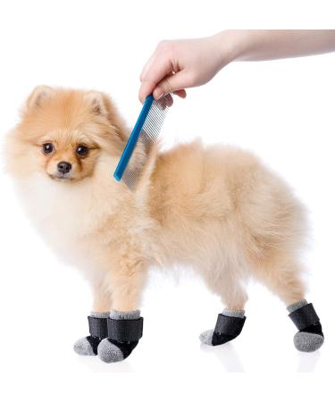 Frienda 8-Piece Anti-Slip Dog Socks for Small Puppies and Kittens - Adjustable Paw Protector with Traction Control in Black and Gray (Size S) - Buy Online on SooperMarket.com