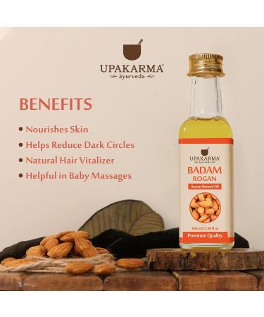 UPAKARMA 100% Natural Cold Pressed Sweet Almond Oil - 100ml | Pure Badam Rogan Oil for Skin & Hair - Buy Online on SooperMarket.com