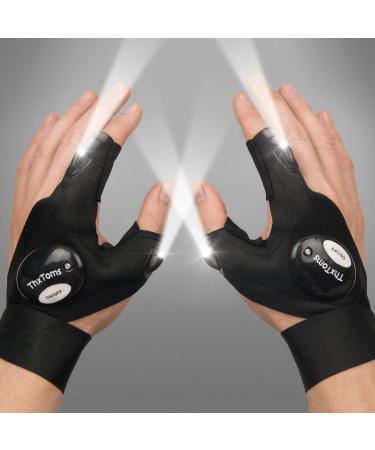 ThxToms LED Flashlight Gloves Gifts for Men, Father's Day Gifts for Dad, Unique Birthday Stuff Gift for Men Dad Father Husband, Cool Gadgets Tools for Repairing Fishing Camping, 1 Pair Black