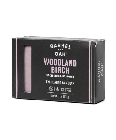 Barrel & Oak - Exfoliating Bar Soap Men's Soap Bar Deep Cleans Pores & Removes Dead Skin Certified Sustainable Palm Oil Charcoal Powder & Olive Stone Vegan (Woodland Birch 6 oz)