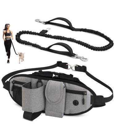 Vobuke jogging leash dogs shock absorption handless dog leash with car safety carabiner adjustable reflective belly pocket light jogging belly belt dog leash for small medium-sized dogs gray --- maximum can be weight of up to 177lb