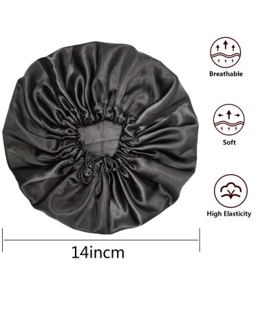Adjustable Double Layer Satin Bonnet for Women - Large Silk Sleep Cap for Curly Natural Hair (Black) - Buy Online on SooperMarket.com