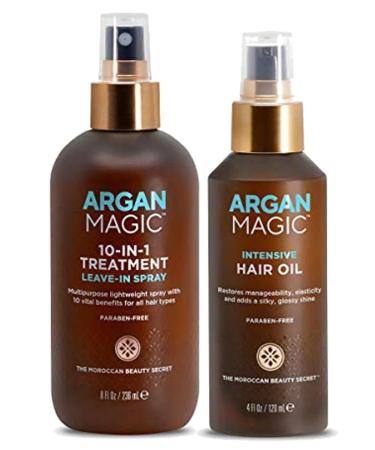 "Argan Magic Hair Treatment & Stylizing Spray (8 oz) + Intensive Oil (4 oz) - 10-in-1 Leave-In Treatment for All Hair Types Paraben Free Cruelty Free"