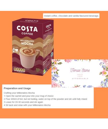Temas Costa Coffee Instant Coffee Sachets Bundled With Reusable Coffee Cup Sleeves & Coffee Stirrers | 3 Flavours - Creamy Cappuccino Salted Caramel Latte Millionaire Mocha (Mixed Variety Flavour) - Buy Online on SooperMarket.com
