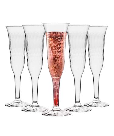 Plastic Champagne Flutes - 96 Disposable Crystal Cut Clear Champagne Glasses - 5.5oz Unbreakable Party Drinking Cocktail Wine Glass for All Occasions