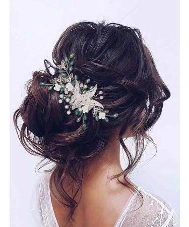 IYOU Bridal Wedding Hair Clips Green Crystal Barrette Hair Comb Butterfly Flower Headpiece Prom Bride Hair Accessories for Women - Buy Online on SooperMarket.com